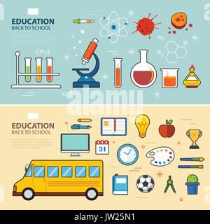 education and back to school banner concept flat design Stock Vector