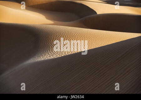 Desert sand dunes with dark shadows in the Sahara desert of Morocco. Stock Photo