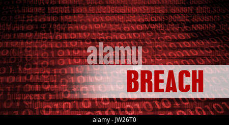 Breach Security Warning on Red Binary Technology Background Stock Photo