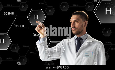 scientist virtual chemical formula projection Stock Photo