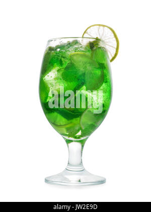 Mojito cocktail with lime and mint into goblet glass. Isolated on white with clipping path Stock Photo