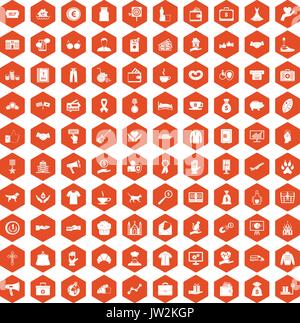 100 charity icons hexagon orange Stock Vector