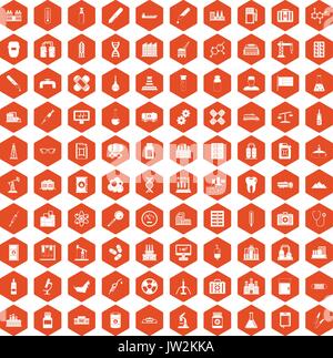 100 chemical industry icons hexagon orange Stock Vector