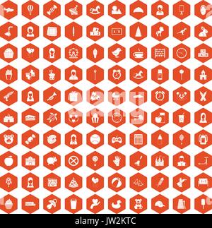 100 child center icons hexagon orange Stock Vector