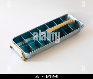 Vintage Colder Ice made by anodized aluminum color blue and golde. Brand Frigidaire, Made in France Stock Photo