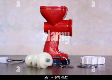 Vintage meat mincer Regina Supernova, Made in Italy. Color red  