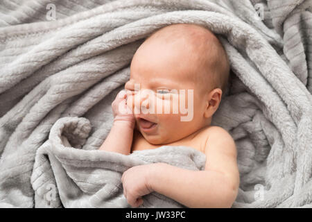 Portrait of little baby boy (0-1 months) wrapped in blanket Stock Photo