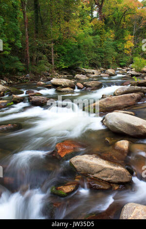 Fast moving river water at Buffalo Creek Chimney Rock Village near lake lure North Carolina Stock Photo