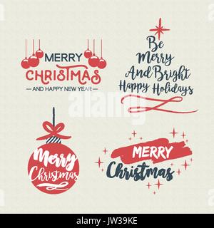 Merry Christmas vintage calligraphic quote collection, handwritten brush font lettering for holiday season greeting card. EPS10 vector. Stock Vector