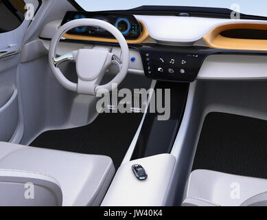Smart car key on electric car\'s passenger seat. 3D rendering image ... Smart car key on electric car\'s passenger seat. 3D rendering image ...