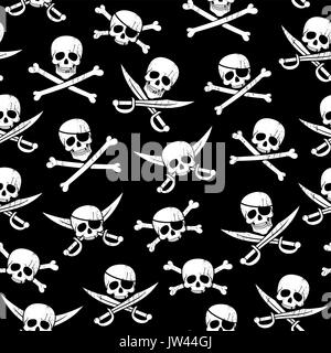 Seamless pirate pattern with Jolly Roger in different variations. Stock Vector