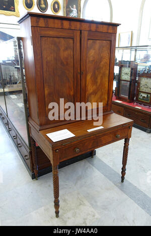 Desk and bookcase signed J M Austin, New England, 1815 1830, mahogany, white pine, poplar   Bennington Museum   Bennington, VT   DSC08726 Stock Photo