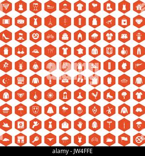 100 clothing icons hexagon orange Stock Vector