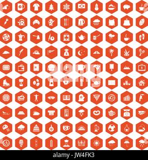 100 coffee cup icons hexagon orange Stock Vector