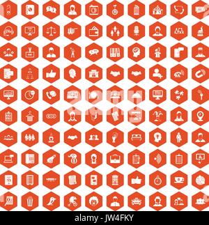 100 coherence icons hexagon orange Stock Vector