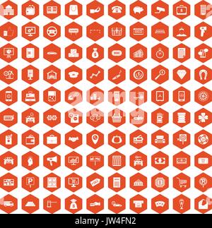 100 coin icons hexagon orange Stock Vector