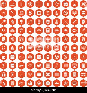 100 college icons hexagon orange Stock Vector