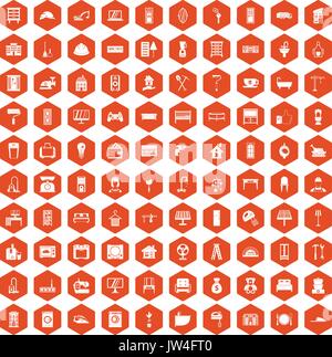 100 comfortable house icons hexagon orange Stock Vector