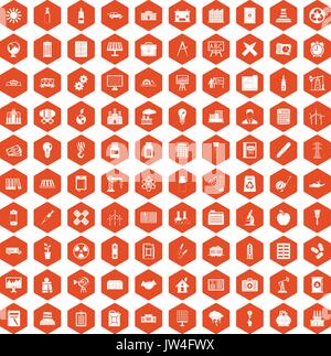 100 company icons hexagon orange Stock Vector