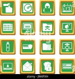 Criminal activity icons set green Stock Vector