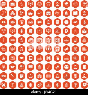 100 conference icons hexagon orange Stock Vector