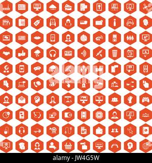 100 contact us icons hexagon orange Stock Vector