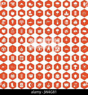 100 country house icons hexagon orange Stock Vector