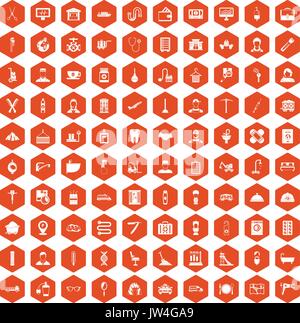 100 craft icons hexagon orange Stock Vector