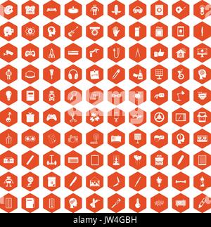100 creative idea icons hexagon orange Stock Vector
