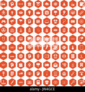 100 creative marketing icons hexagon orange Stock Vector