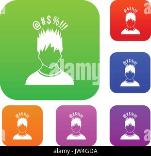 Man with different signs over his head set Stock Vector