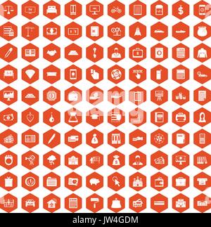 100 credit icons hexagon orange Stock Vector
