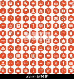 100 crime icons hexagon orange Stock Vector