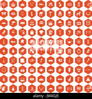 100 crown icons hexagon orange Stock Vector