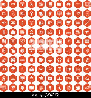 100 cyber security icons hexagon orange Stock Vector