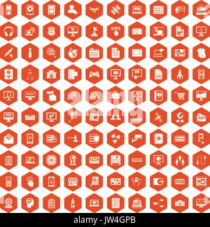 100 database icons hexagon orange Stock Vector