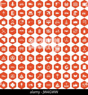 100 delivery icons hexagon orange Stock Vector