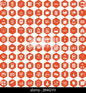 100 department icons hexagon orange Stock Vector