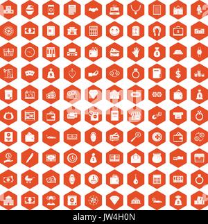 100 deposit icons hexagon orange Stock Vector