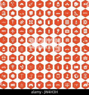 100 development icons hexagon orange Stock Vector