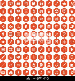 100 diagnostic icons hexagon orange Stock Vector