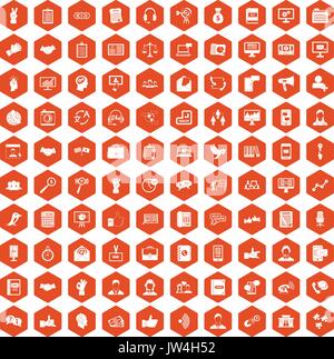 100 dialog icons hexagon orange Stock Vector