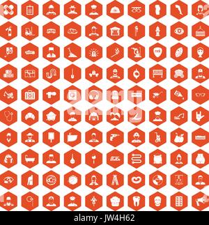 100 different professions icons hexagon orange Stock Vector