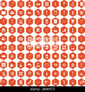 100 disabled healthcare icons hexagon orange Stock Vector