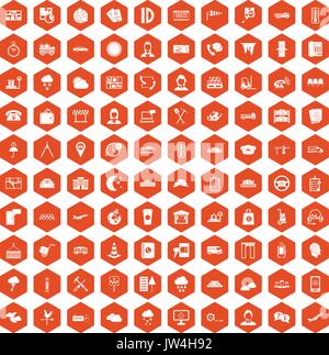 100 dispatcher icons hexagon orange Stock Vector