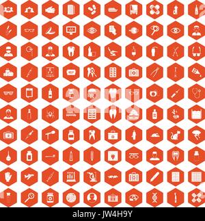 100 doctor icons hexagon orange Stock Vector