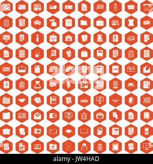 100 document icons hexagon orange Stock Vector