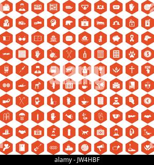 100 donation icons hexagon orange Stock Vector