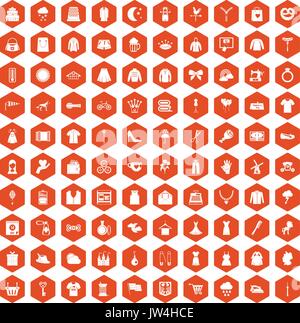 100 dress icons hexagon orange Stock Vector