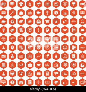 100 e-commerce icons hexagon orange Stock Vector